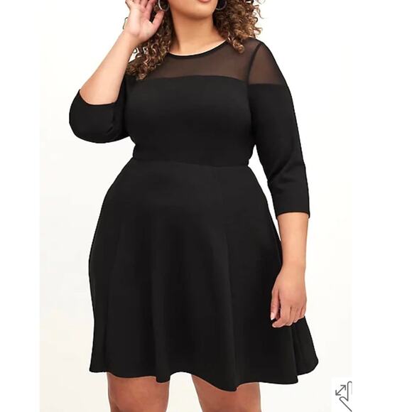Torrid 2 (2X 18/20)‎ New Black Cupro & Mesh Skater Party Cocktail Mini Dress - Picture 1 of 3